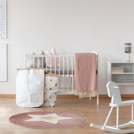 Apaļš bērnu paklājs “Star” rozā ar zelta akcentu – 80 cm
