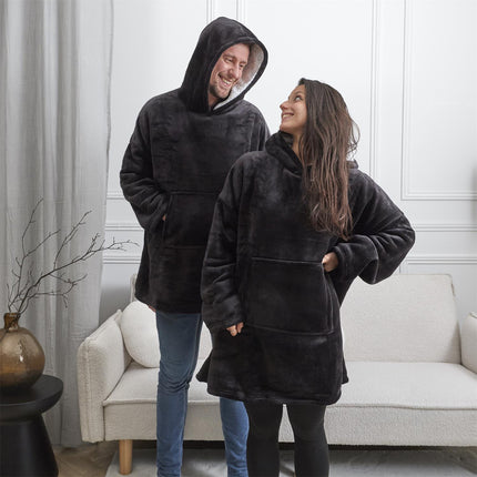 Siltā pleda jaka ar kapuci – Black Ultra Soft Comfort