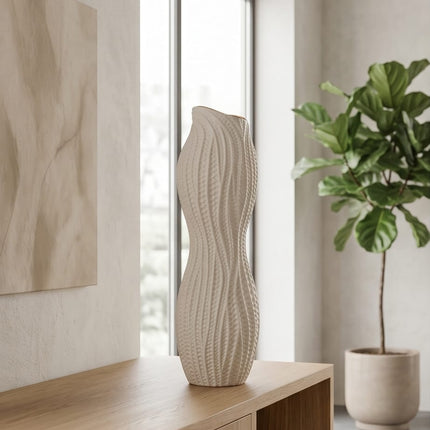 Liela dekoratīvā māla vāze ar zelta akcentu – 60 cm