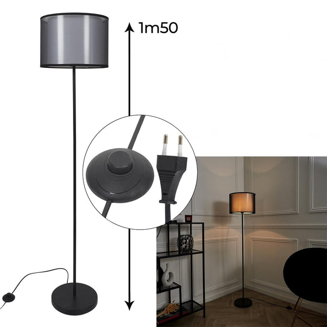 Stāvlampa ar dubulto abažūru – melna / pelēka, 150 cm