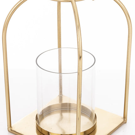 Zelta metāla laterna ar stikla cilindru – elegants sveču turētājs / dekors (34 cm)