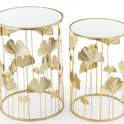 Dekoratīvi metāla galdiņi  ar spoguli un zelta lapu motīvu - Pieejami divi izmēri