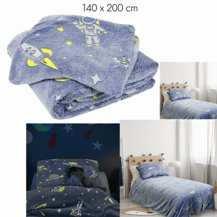 Bērnu gultasveļas komplekts ar tumsā spīdošu kosmosa rakstu 140 × 200 cm