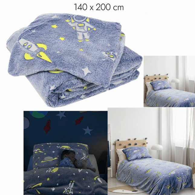 Bērnu gultasveļas komplekts ar tumsā spīdošu kosmosa rakstu 140 × 200 cm