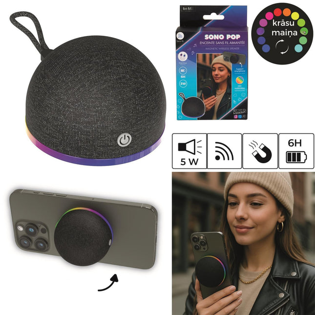 Magnētiskais bezvadu Bluetooth skaļrunis ar LED apgaismojumu