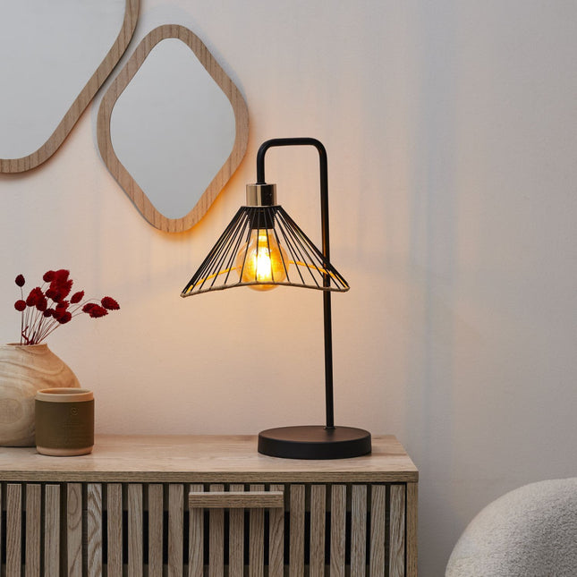 Industriāla galda lampa ar metāla abažūru – melna, 47 cm