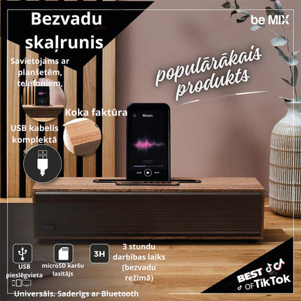 Bezvadu skaļrunis ar koka efekta dizainu