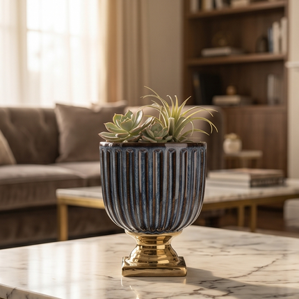 Puķu pods ar zelta pamatni – stoneware keramikas pods Ø 18,5 cm