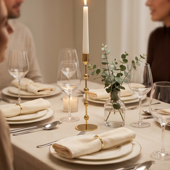 Zelta metāla svečturis – elegants akcents