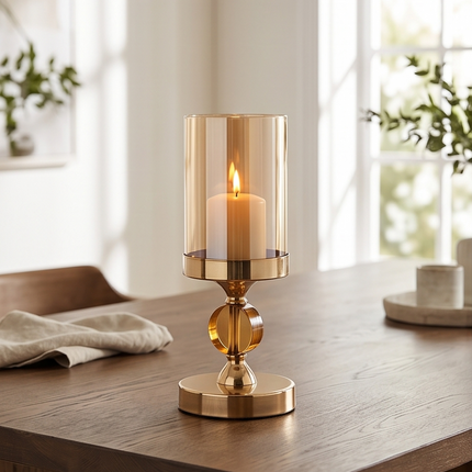 Cilindra stikla svečturis ar spoguli zelta pamatni 29cm