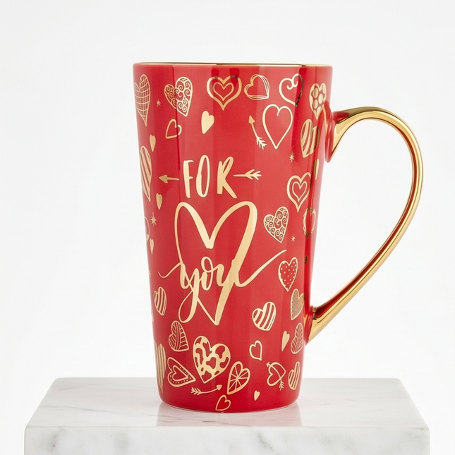 Porcelāna krūze “For You” ar zelta detaļām 450ml
