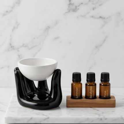Aroma svečturis trauks “Roka” melnbalts – divi  veidi