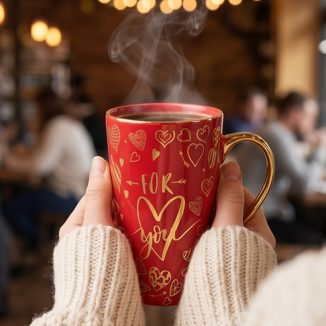 Porcelāna krūze “For You” ar zelta detaļām 450ml