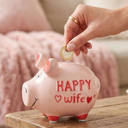 Keramikas krājkase – cūciņa “Happy Wife”, rozā