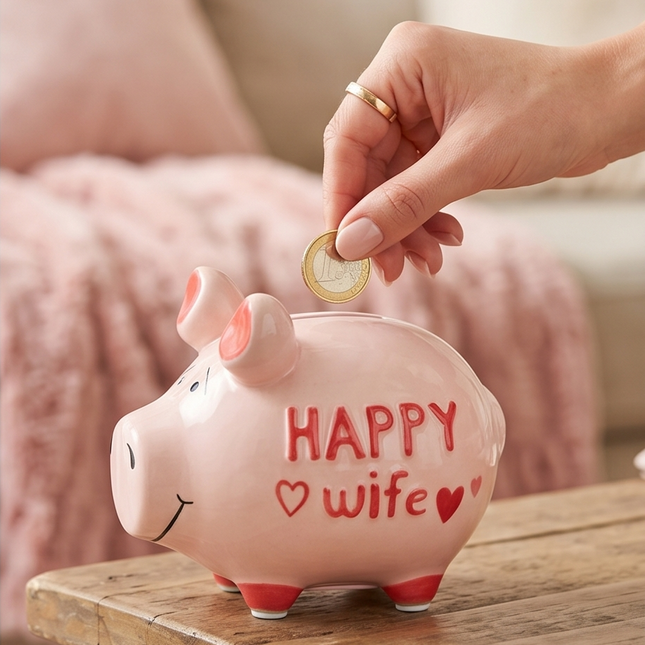 Keramikas krājkase – cūciņa “Happy Wife”, rozā