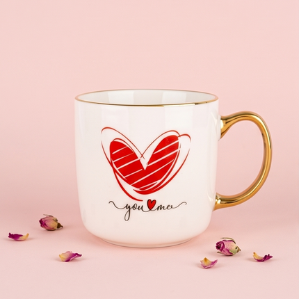 Porcelāna krūze “You ♥ Me” ar zelta rokturi
