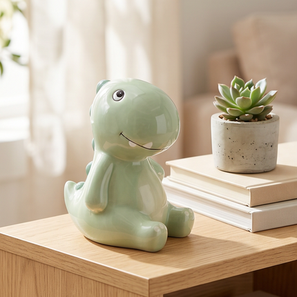 Krājkasīte “Dino” – zaļa keramikas naudas krājkaste