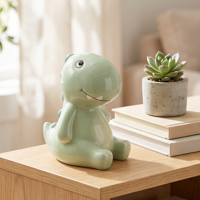 Krājkasīte “Dino” – zaļa keramikas naudas krājkaste