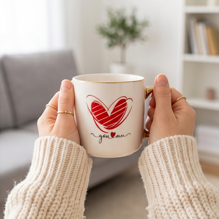 Porcelāna krūze “You ♥ Me” ar zelta rokturi