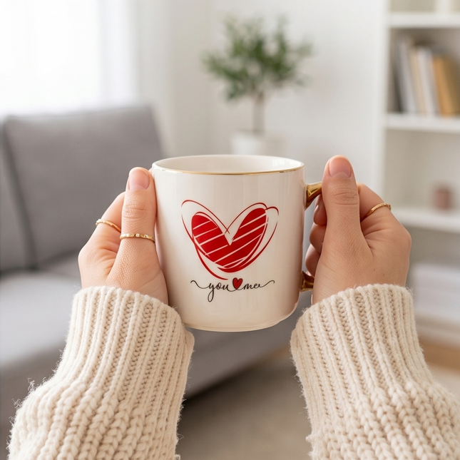 Porcelāna krūze “You ♥ Me” ar zelta rokturi