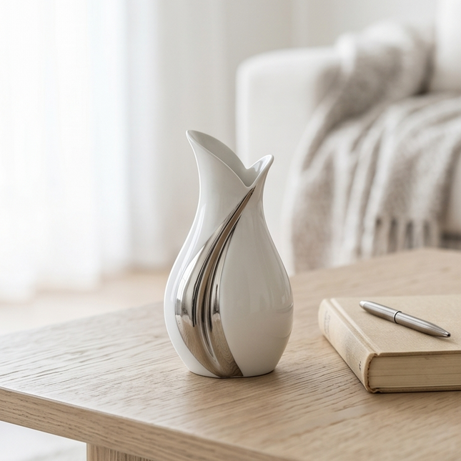 Eleganta keramikas vāze ar sudraba akcentu – moderns interjera dekors 26cm
