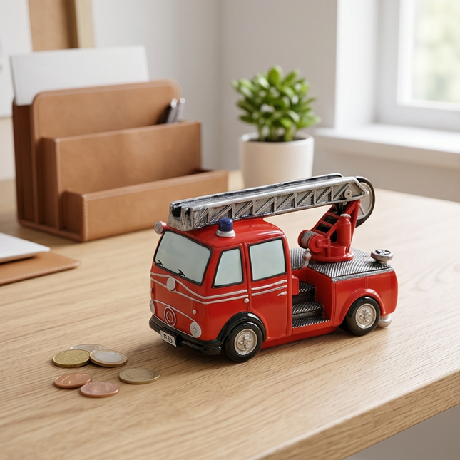 Krājkasīte ugunsdzēsēju auto formā – sarkana