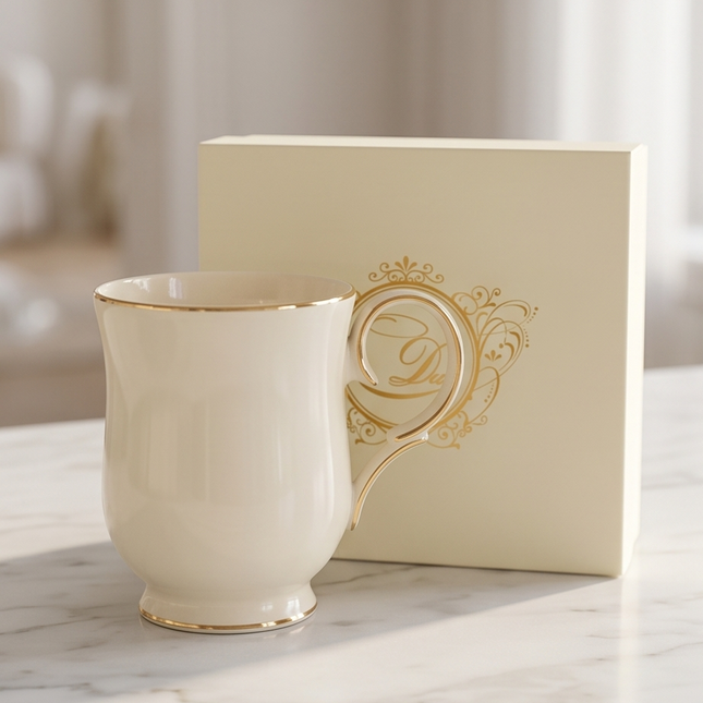Porcelāna krūze ar zelta maliņu dāvanu kastē 400ml