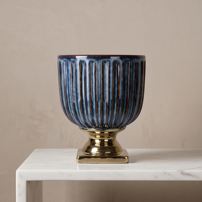 Puķu pods ar zelta pamatni – stoneware keramikas pods Ø 18,5 cm