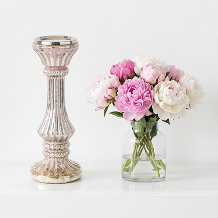 Stikla svečturis ar vintage efektu – elegants interjera dekors (31 cm)