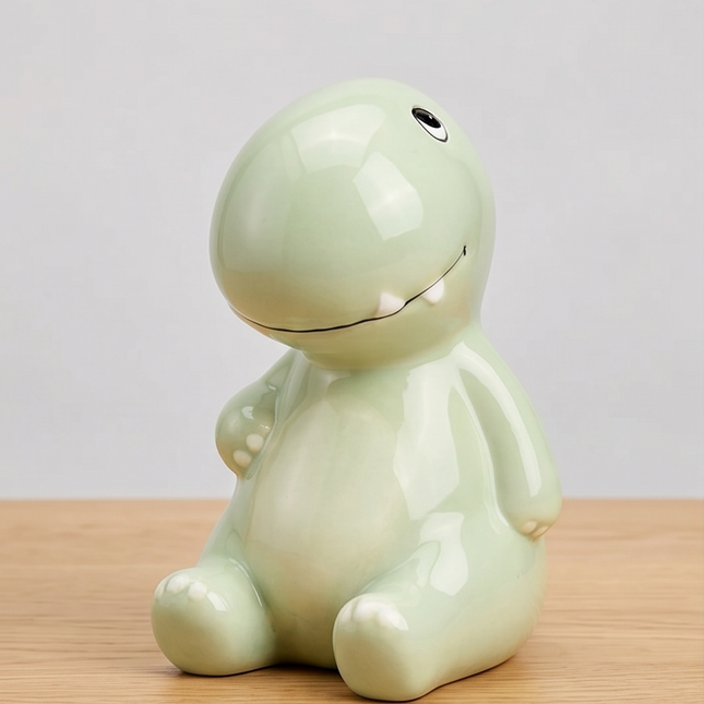 Krājkasīte “Dino” – zaļa keramikas naudas krājkaste