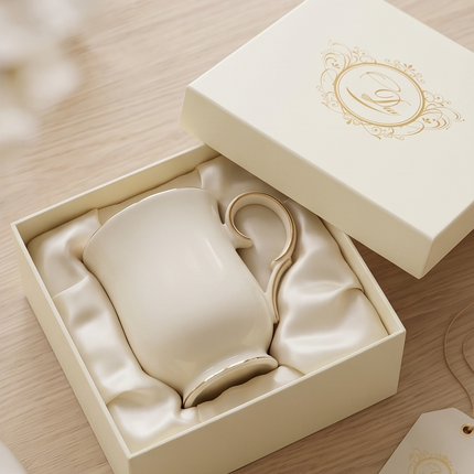 Porcelāna krūze ar zelta maliņu dāvanu kastē 400ml