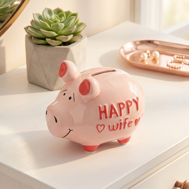 Keramikas krājkase – cūciņa “Happy Wife”, rozā