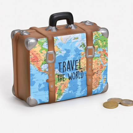 Krājkasīte “Travel the World” – keramikas koferis ar kartes dizainu