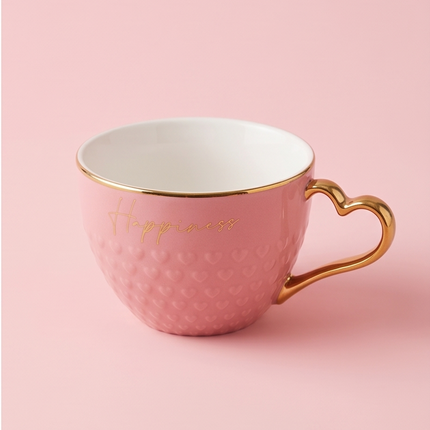 Porcelāna krūze “Happiness” ar sirds formas zelta rokturi 500ml