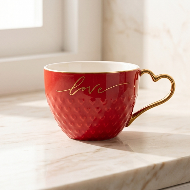 Porcelāna krūze “Love” ar sirds formas zelta rokturi 500ml