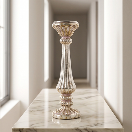 Augsts stikla svečturis ar vintage efektu – elegants interjera dekors (42 cm)