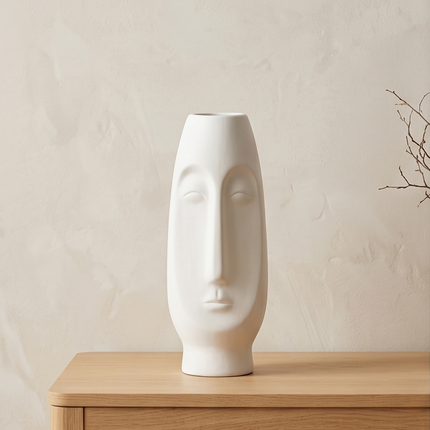 Keramikas vāze ar sejas motīvu – balta, 22 cm