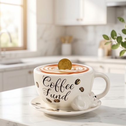 Krājkase “Coffee Fund” – keramiska kafijas krūze