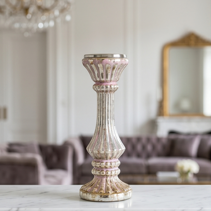 Stikla svečturis ar vintage efektu – elegants interjera dekors (31 cm)