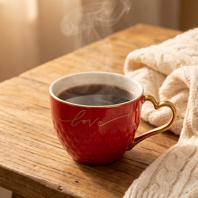Porcelāna krūze “Love” ar sirds formas zelta rokturi 500ml