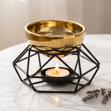 Aroma svečturis / trauks ar metāla statīvu – zelts vai melns ar zeltu