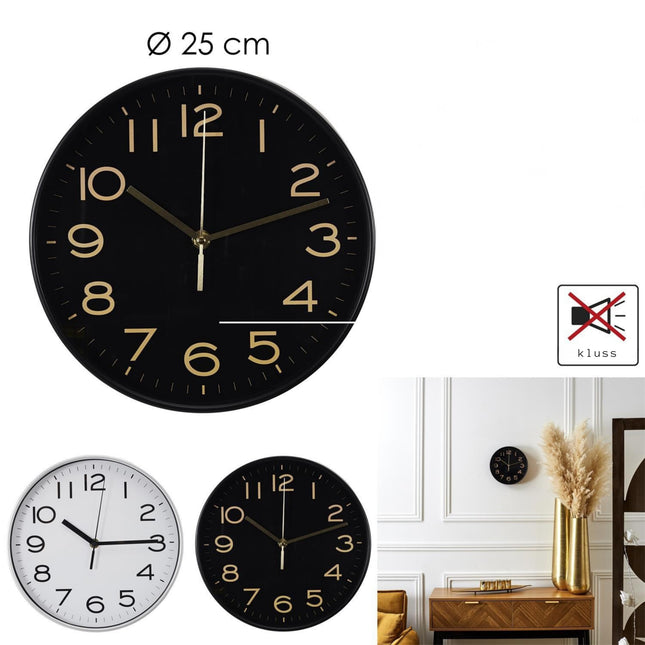 Sienas pulkstenis Ø25 cm ar kluso mehānismu